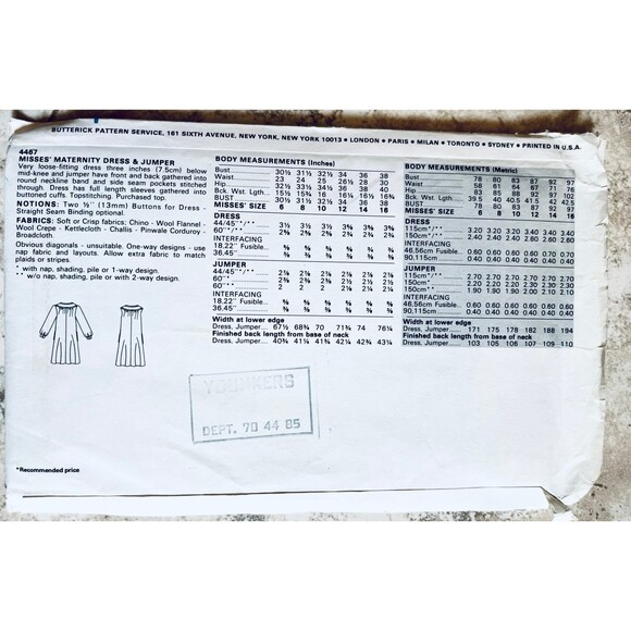 Vintage 1980s Butterick 4467 Maternity Sewing Pattern Dress Jumper Sz 6-8 UNCUT - Picture 2 of 2